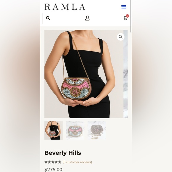 Ramla Beverly Handmade Pink‎ & Gold Mosaic Clutch statement purse shoulder chain